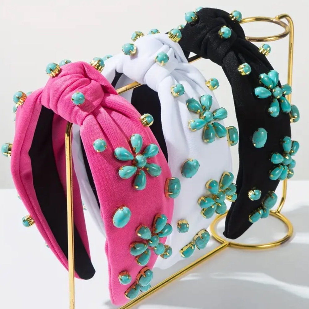Pink Turquoise Floral  Embellished Headband - Picture 2 of 4